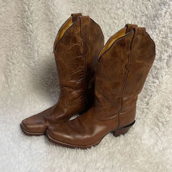 Nocona Brown leather Men’s Cowboy boots square toe size 8.5B - Picture 1 of 15